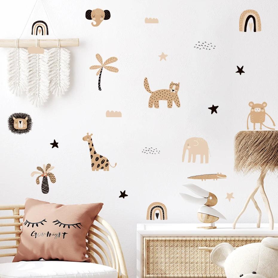 Boho Rainbow Safari Animals Wall Stickers