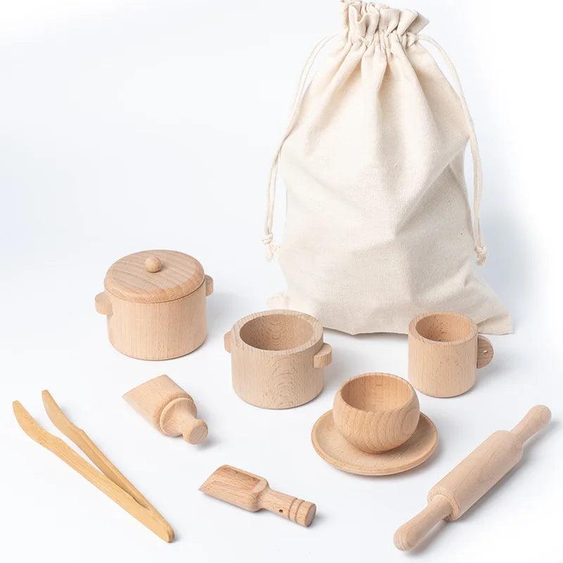 Wooden Kitchen Tea Set: Sensory Pretend Play