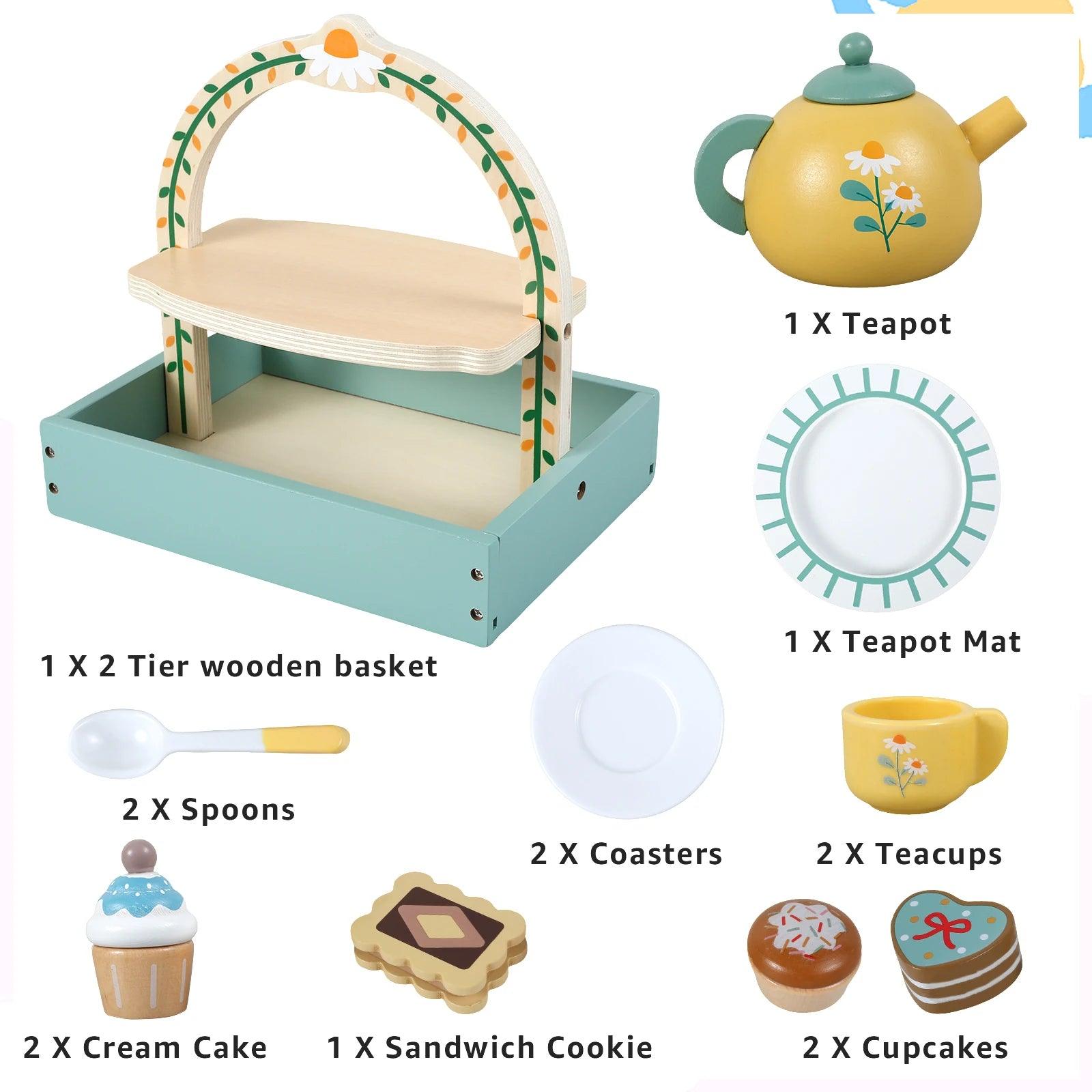 14-Piece Wooden Afternoon Tea Set