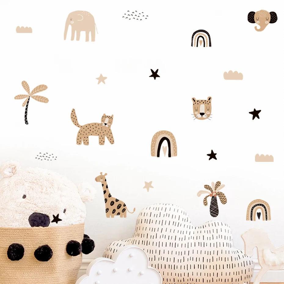 Boho Rainbow Safari Animals Wall Stickers